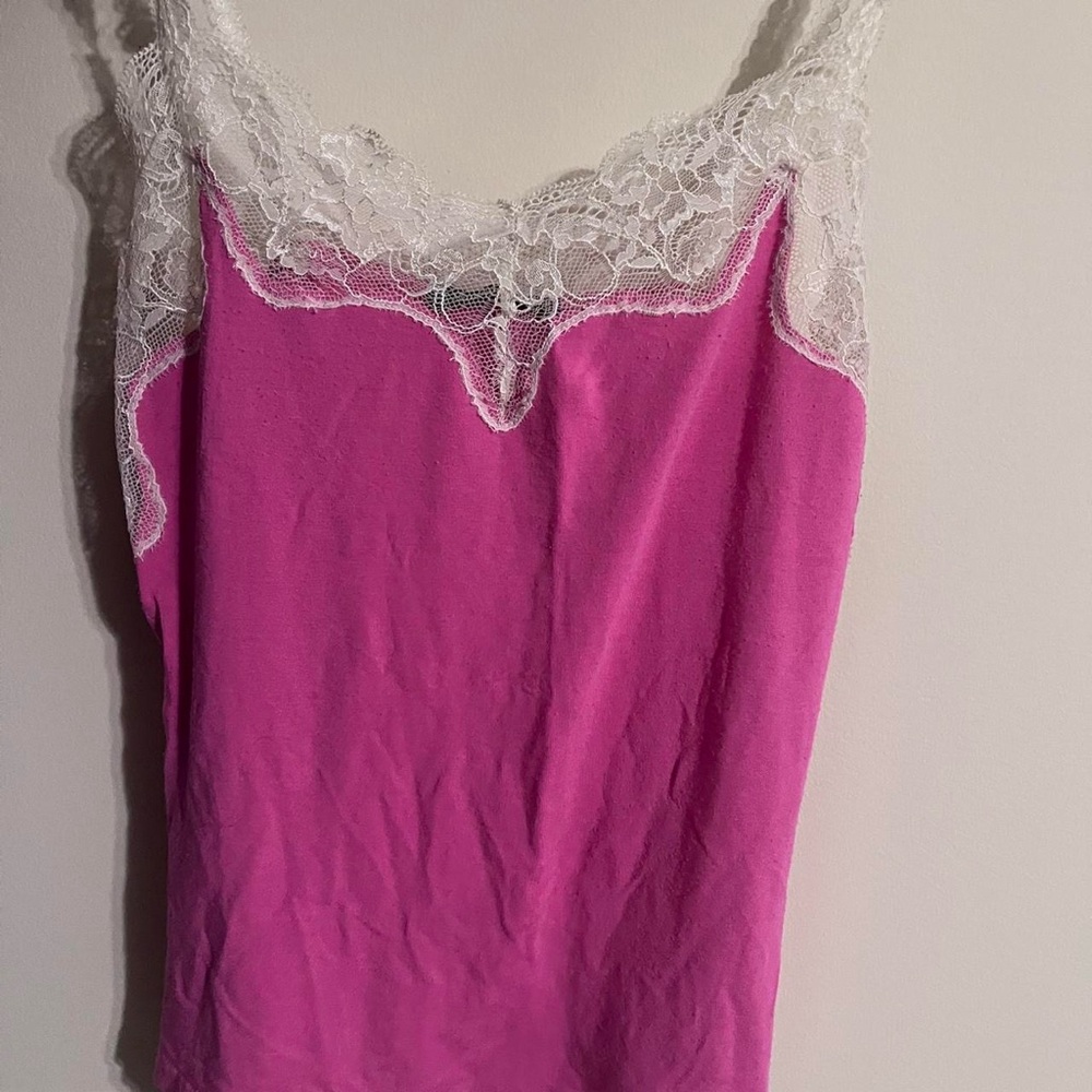 VINTAGE DISCONTINUED Elegant Pink Lace Trim Women's Top